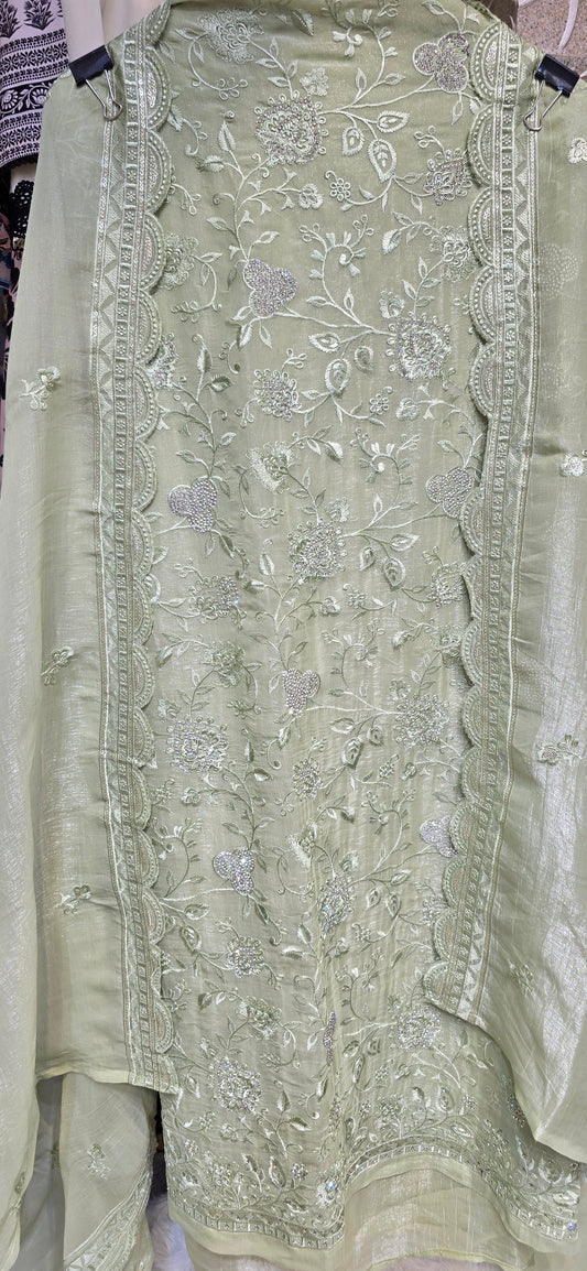 MEHENDI SPECIAL GREEN COLOR EXCLUSIVE 3 PC SET FULLY EMBROIDERED DRESS