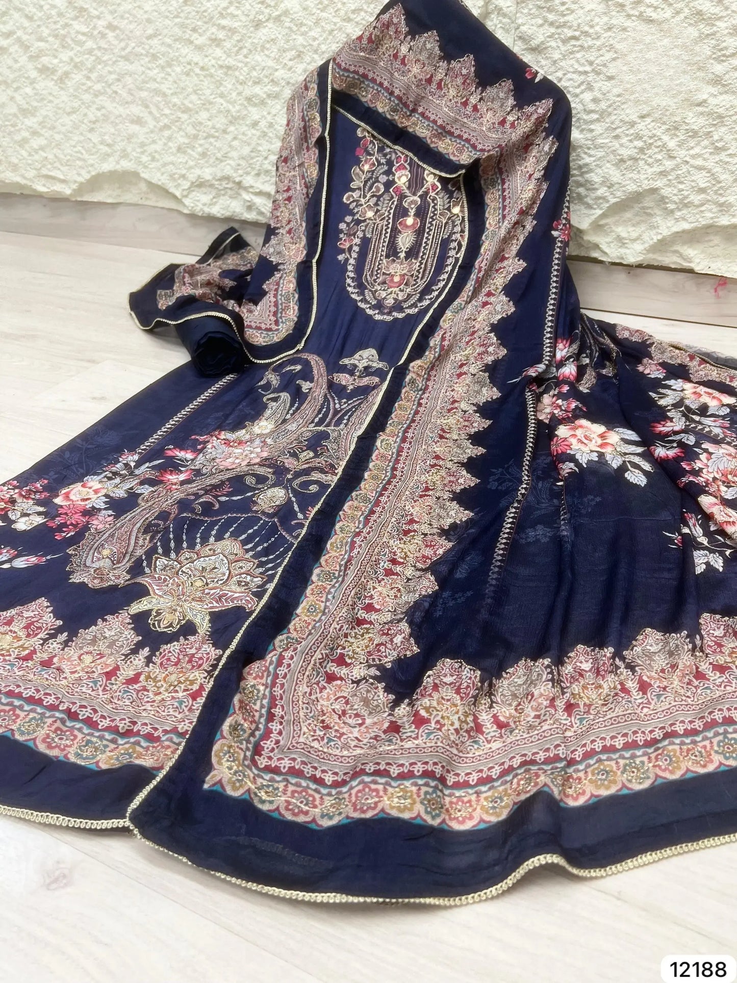 Midnight Sapphire Pure Muslin Unstitched 3-Piece Set with Ornate Digital Prints | Aminah Designs - Aminah Designs