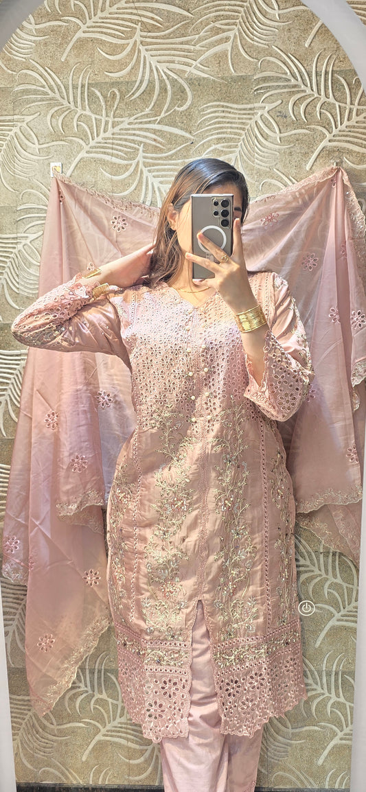 PASTEL DREAMS Embellished cutwork Suit (readytowear 3pc set)